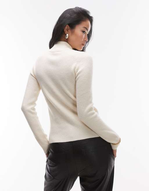 Mango half zip slim sweater in white | ASOS