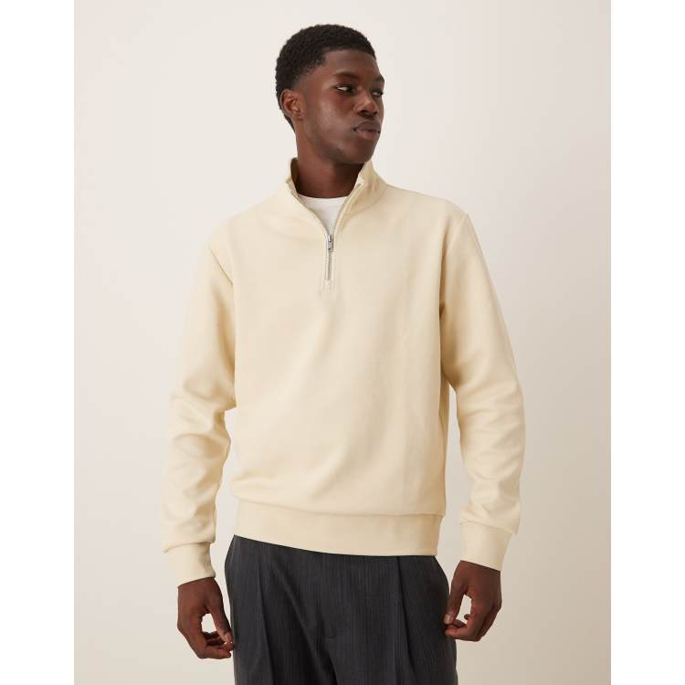 ◇新品◇【AMERICANA】 HALF SLEEVE SWEAT ベージュ Mango half zip sweatshirt in beige | ASOS