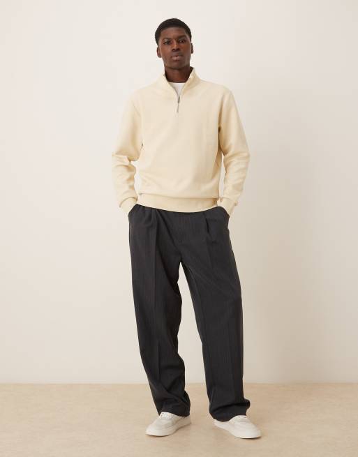 Mango half zip sweatshirt in beige | ASOS
