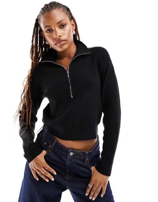 Mango half zip sweatshirt in black