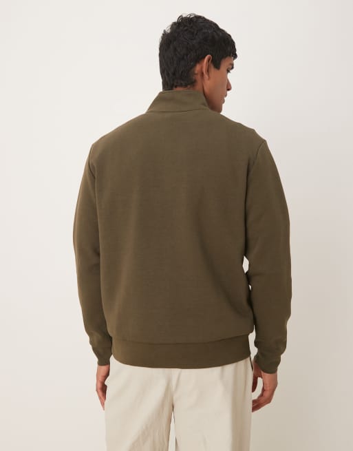 Mango half zip sweatshirt in dark green | ASOS