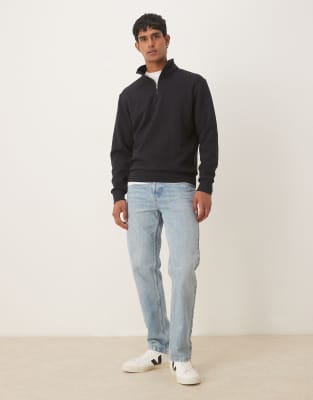 Mango Cotton Blend Half Zip Sweatshirt In Blue