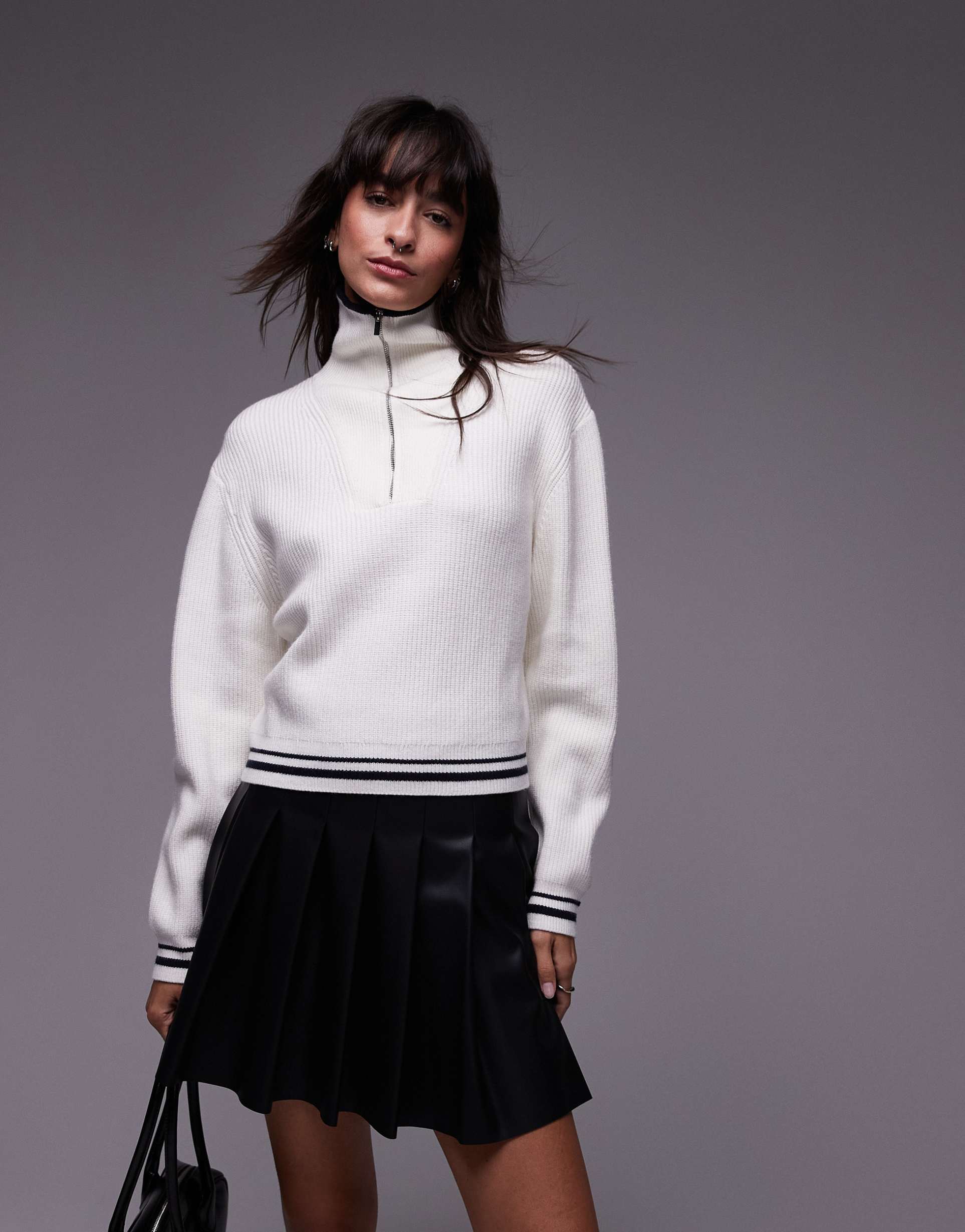 mango half zip tipped sweater in white