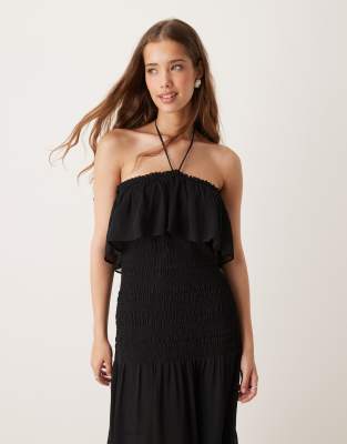Mango Halter Chiffon Maxi Dress