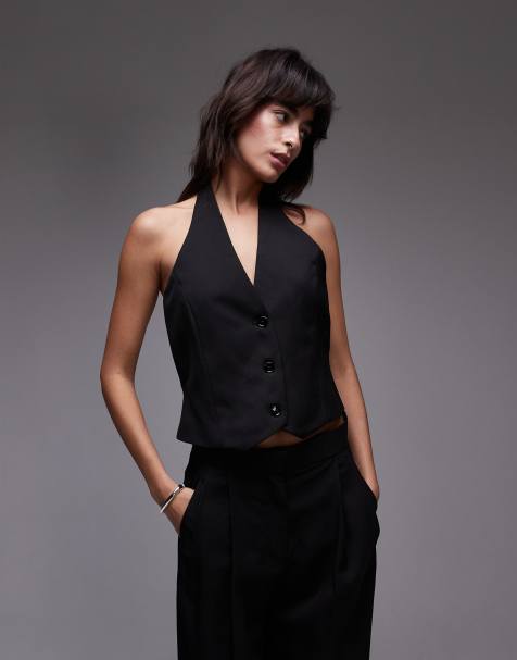 Mango halter cinched waist waistcoat co-ord in black