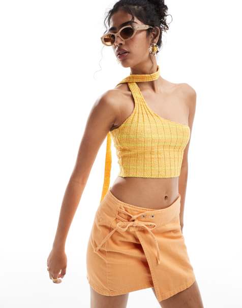 Mango halter knit crop top in yellow - view 1