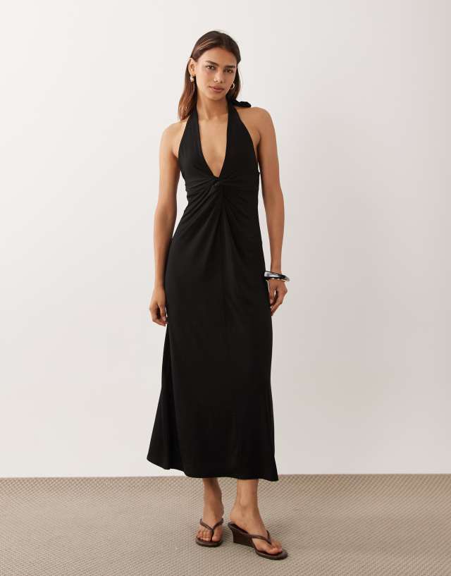 mango black halter neck dress midi in Dresses/Rompers