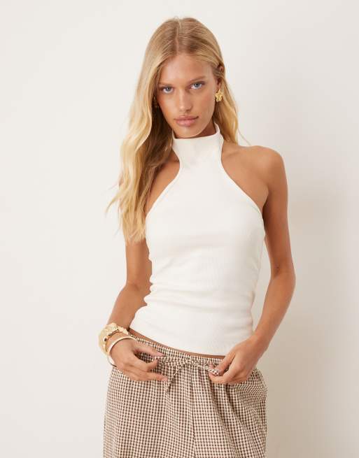 Mango halter racer neck vest top in white 