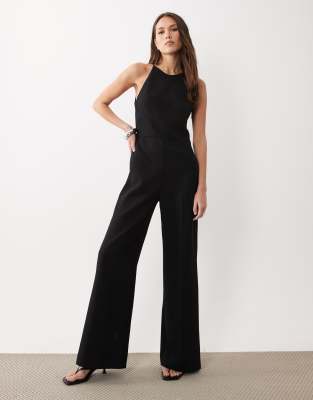 Mango Halterneck Backless Jumpsuit In Black