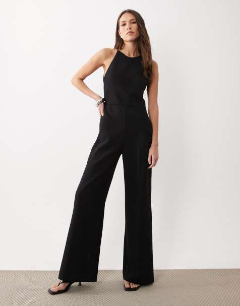 Mango halterneck backless jumpsuit in black - view 1