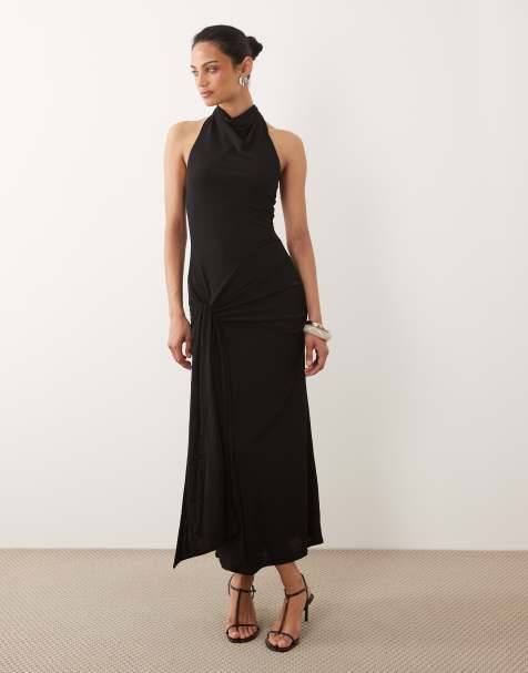 Mango halterneck backless maxi dress in black - view 1