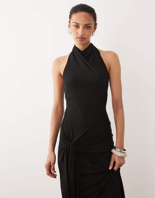 Mango halterneck backless maxi dress in black, 2 of 4