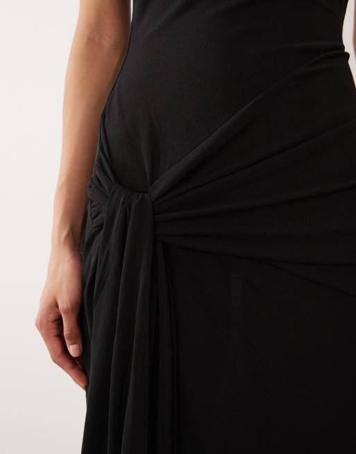Mango halterneck backless maxi dress in black, 3 of 4