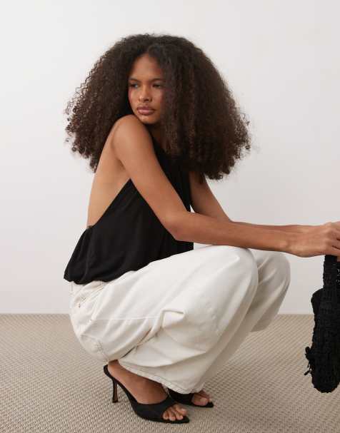 Mango halterneck backless puffball waist bodysuit in black - view 1