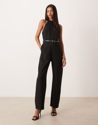 Комбинезон Mango с круглым вырезом и поясом в виде бочонка черного цвета black