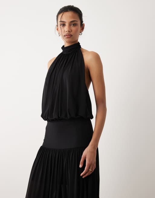  Mango halterneck drop waist maxi dress in black , 3 of 4