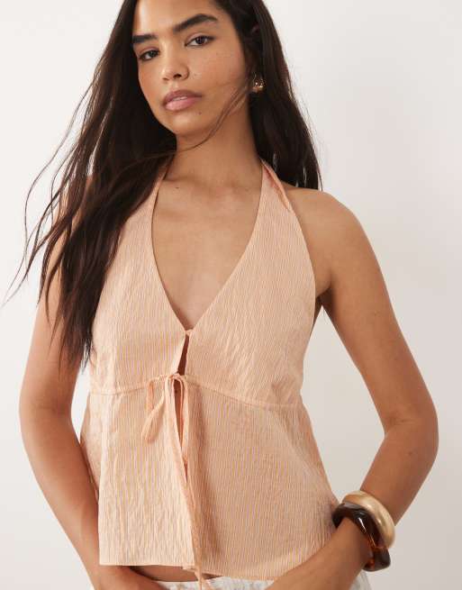 Mango halterneck flowy top in orange stripe, 2 of 4