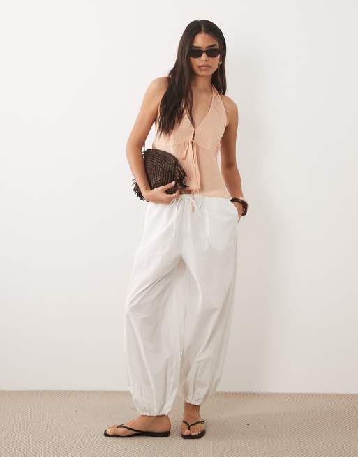 Mango halterneck flowy top in orange stripe, 3 of 4