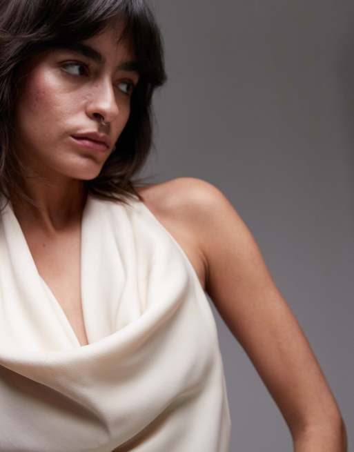 Mango halterneck slinky mini dress in white, 4 of 4
