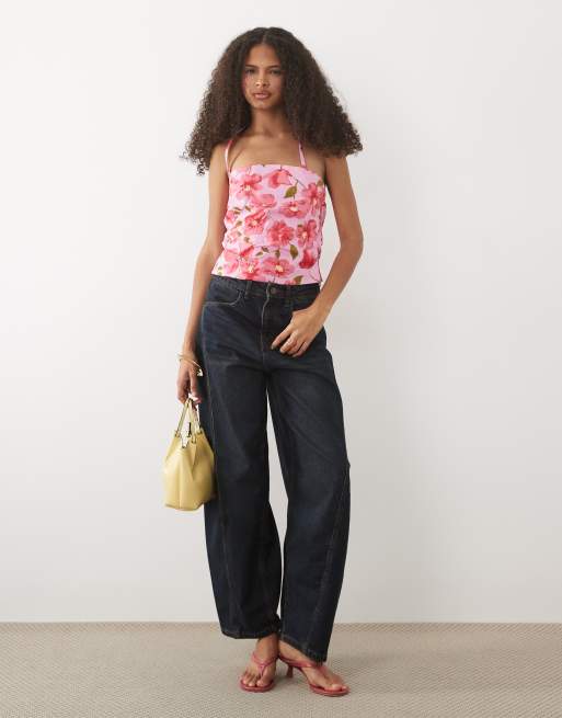 Mango halterneck top in bright pink floral print, 2 of 4