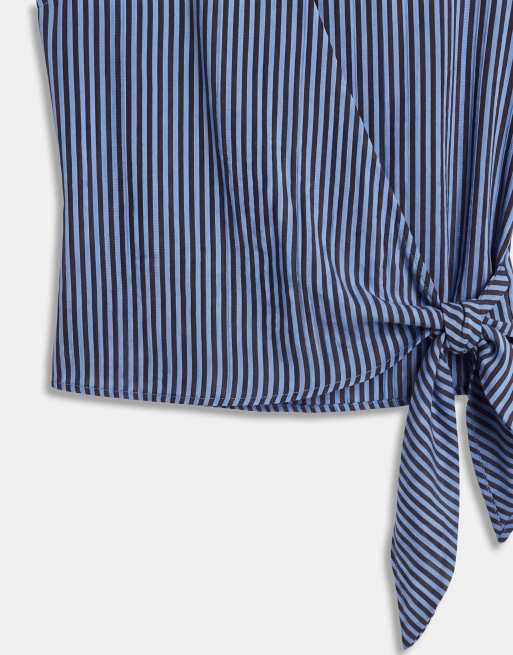 Mango halterneck-top med bindebælte i blå ternet print, 7 af 8