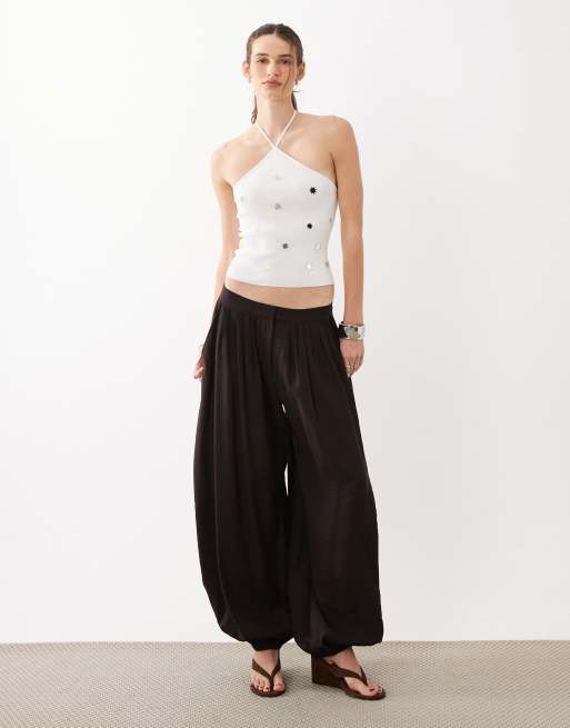 Mango halterneck top with discs in white, 2 of 4