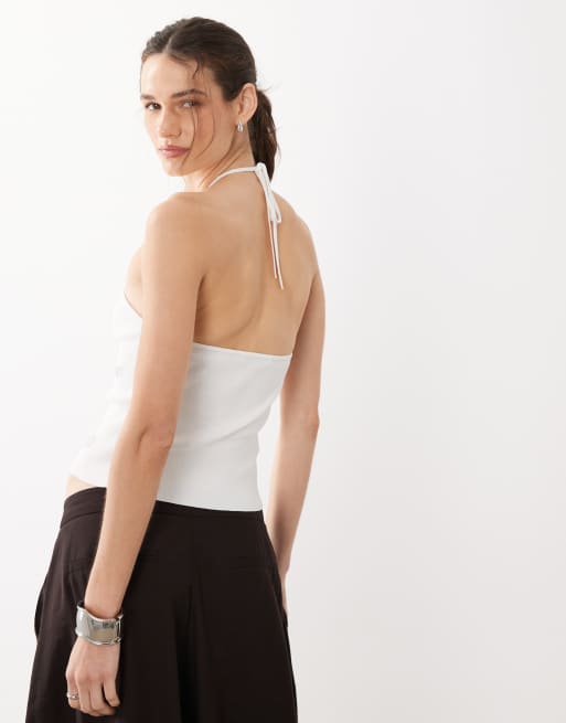 Mango halterneck top with discs in white, 4 of 4