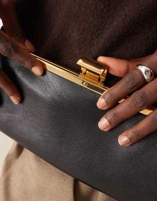 Mango Handbag With Gold-tone Edge And Clasp In Black