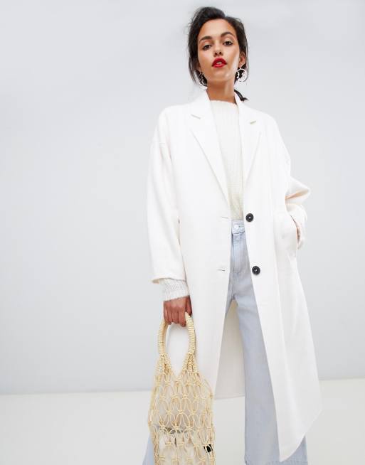 Mango handmade pocket front coat in white