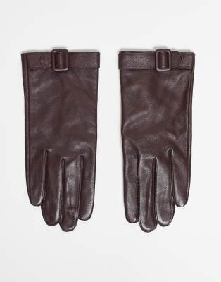 Mango - Handschuhe aus 100% Leder in Burgunderrot mit Schnalle