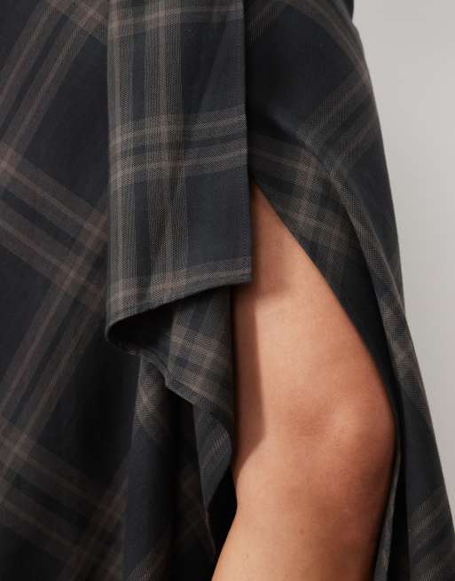 Mango hanky hem midi skirt in grey & navy check, 3 of 5