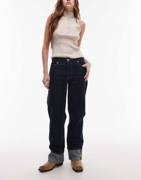 Mango – Hanne – Indigoblå jeans med uppvikt fåll - view 1