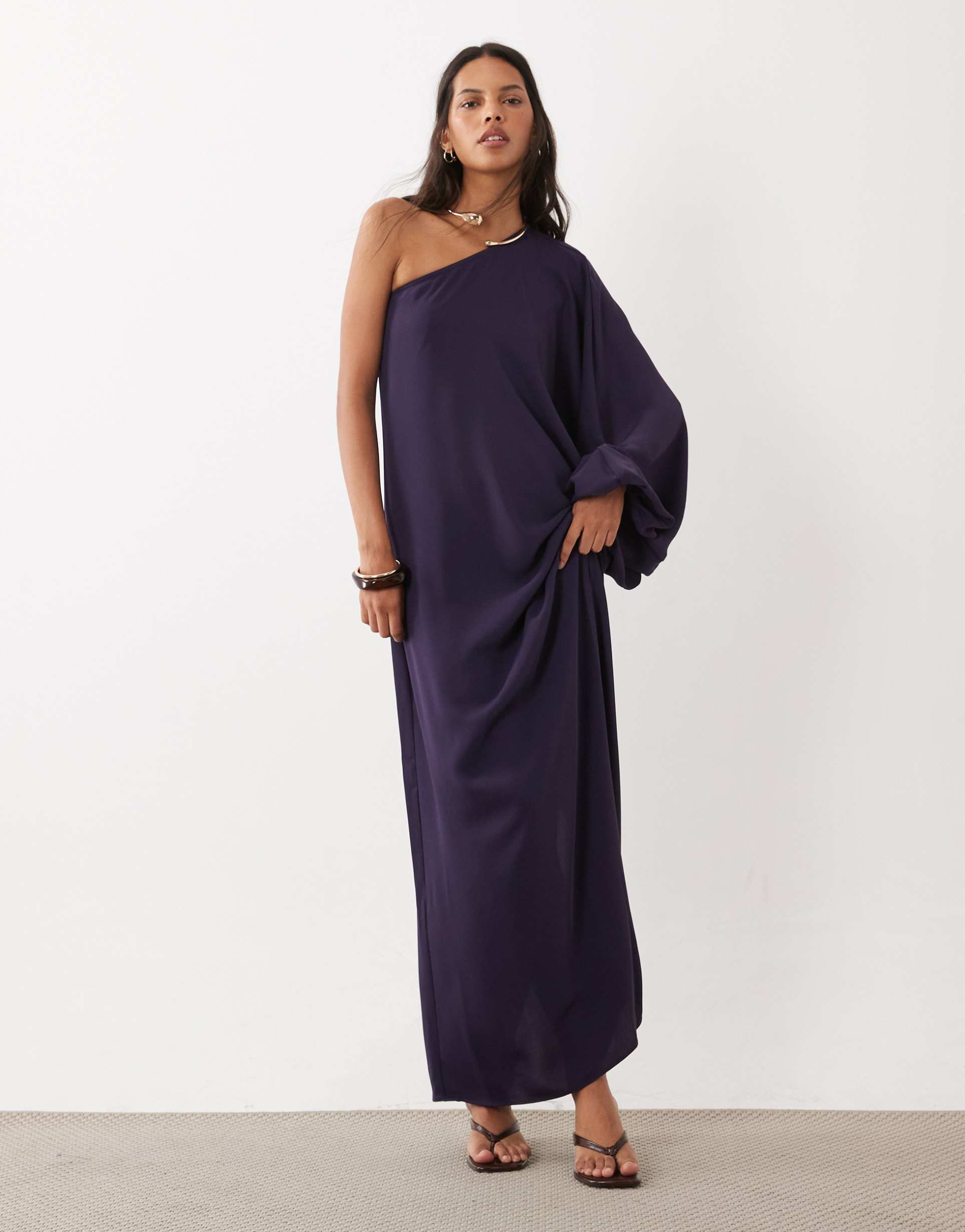 mango hardware detail one shoulder maxi dress in blue
