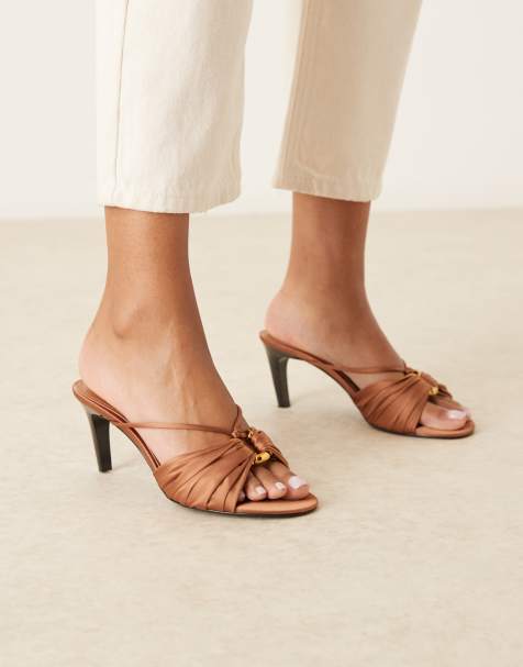Mango hardware detail slingback heeled sandal in rust - view 1