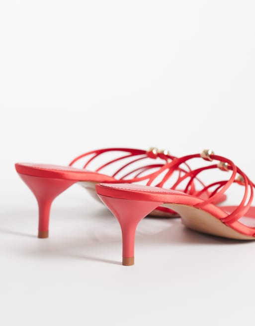 Mango hardware detail strappy heeled sandal in red, 4 of 4