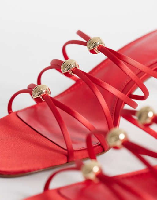 Mango hardware detail strappy heeled sandals in red, 3 of 4