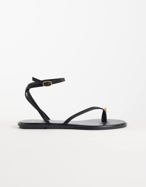 Mango hardware detailing flat sandals in black - view 1