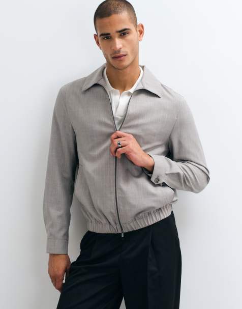 Mango harrington jacket in light gray - view 1