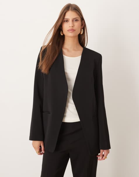 Mango Harry tailored collarless blazer co-ord in black