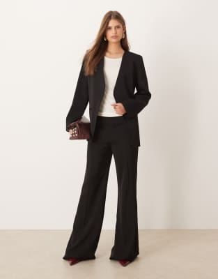 Mango Harry Tailored Collarless Blazer In Black