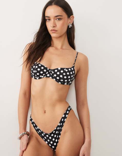 Mango - Haut de bikini à pois noué dans le dos - Noir - view 1