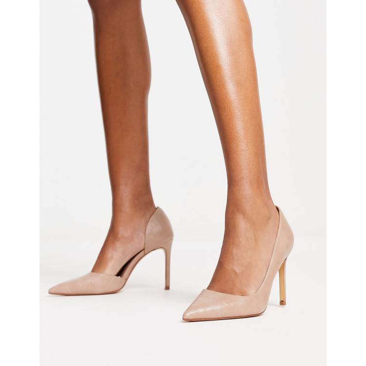 Mango heeled court shoe in ecru croc | ASOS