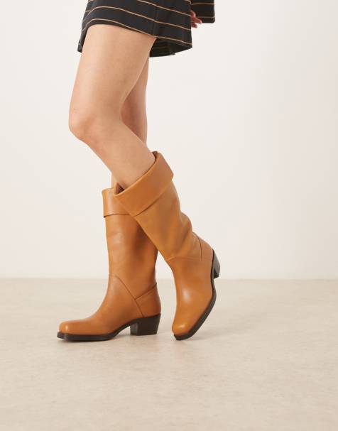 Mango heeled knee boots in brown - view 1