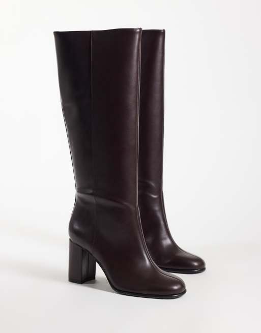 Mango heeled knee high boot in burgundy , 3 of 4