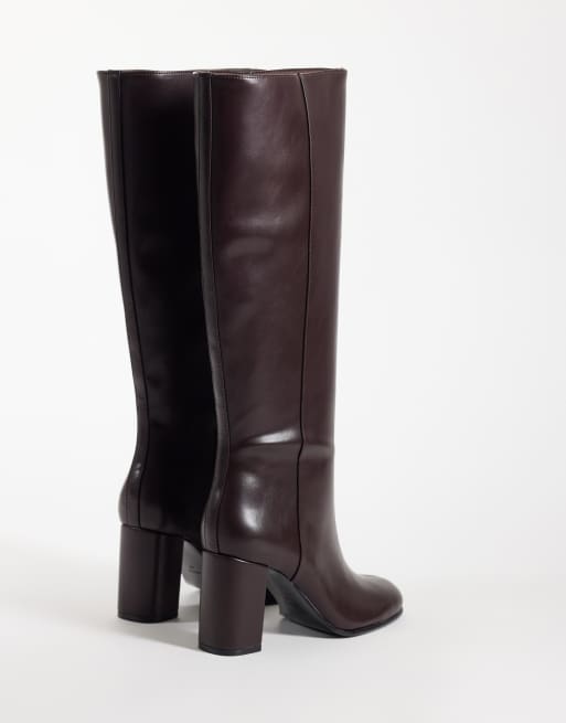 Mango heeled knee high boot in burgundy , 4 of 4