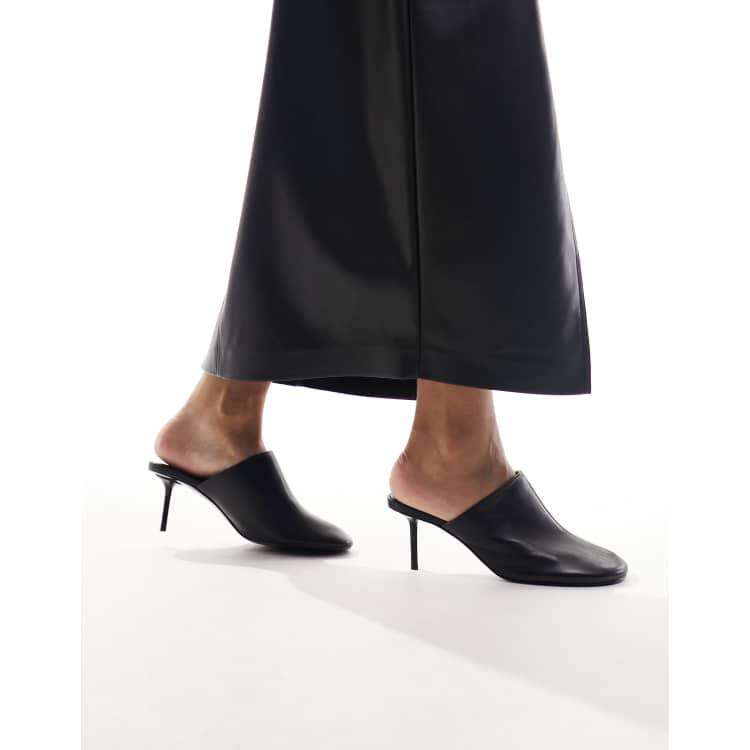 Womens black best sale leather mules