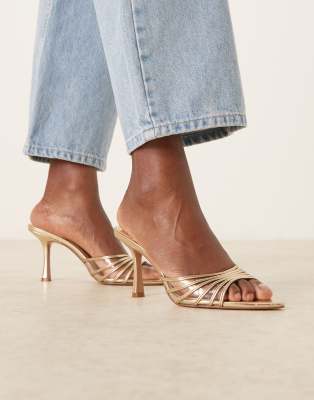 Mango Heeled Mule Sandals In Gold
