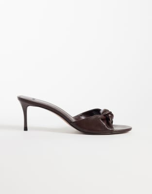 Mango Heeled Mule With Knot Detail In Brown