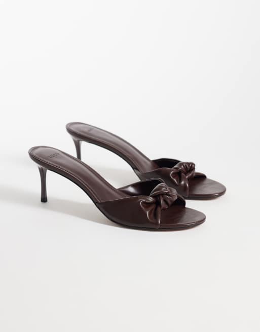  Mango heeled mule with knot detail in brown , 3 of 4