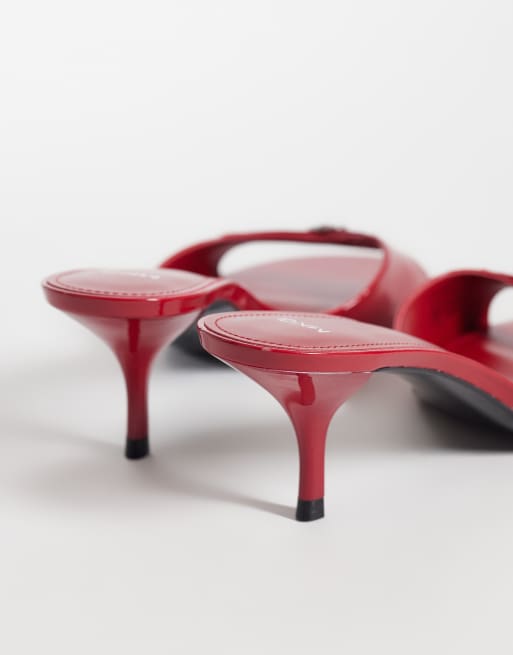 Mango heeled mule with silver buckle detail in red , 4 of 4